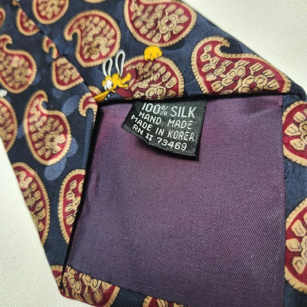 Vintage Disney Mens Mickey Mouse Necktie Blue Paisley Tie 100%‎ Silk